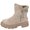 Khaki, variant on Womens Ankle Boots Pointed Toe Metal Ring Accent Mid Block Heel Warm Lining for Casual Fall Winter Wear
