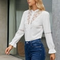 thumbnail image 2 of Blusa retro de encaje con volantes, XXL, blanca, de manga larga, con aberturas y botonadura sencilla, 2 of 6