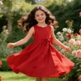 thumbnail image 4 of Toddler Girl Dress Red Kids Sleeveless Ruffle Bow Dresses for Girls Summer Outfits Beach for Girls 4T Party Event, 4 of 8