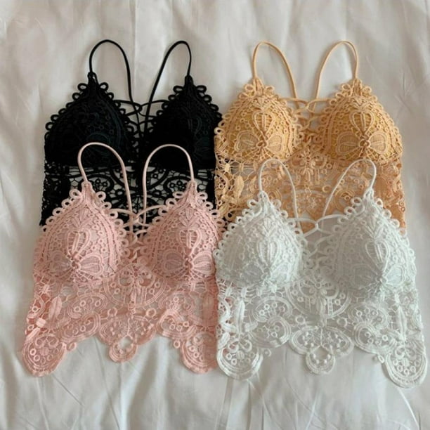 MesaSe Clearance Sale! Lace Bralettes for Girl Women Lace Longline Bralette  Deep V Neck Summer Camisole Vest Lace Bandeau Bra Padded Wirefree Bra 