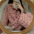 thumbnail image 1 of Pyjama en Coton Coréen pour Femmes, Printemps, Mignon, Imprimé de Cœurs, Pyjama à Manches Longues, Ensemble Femme, Déshabillé, Cardigan, 1 of 1