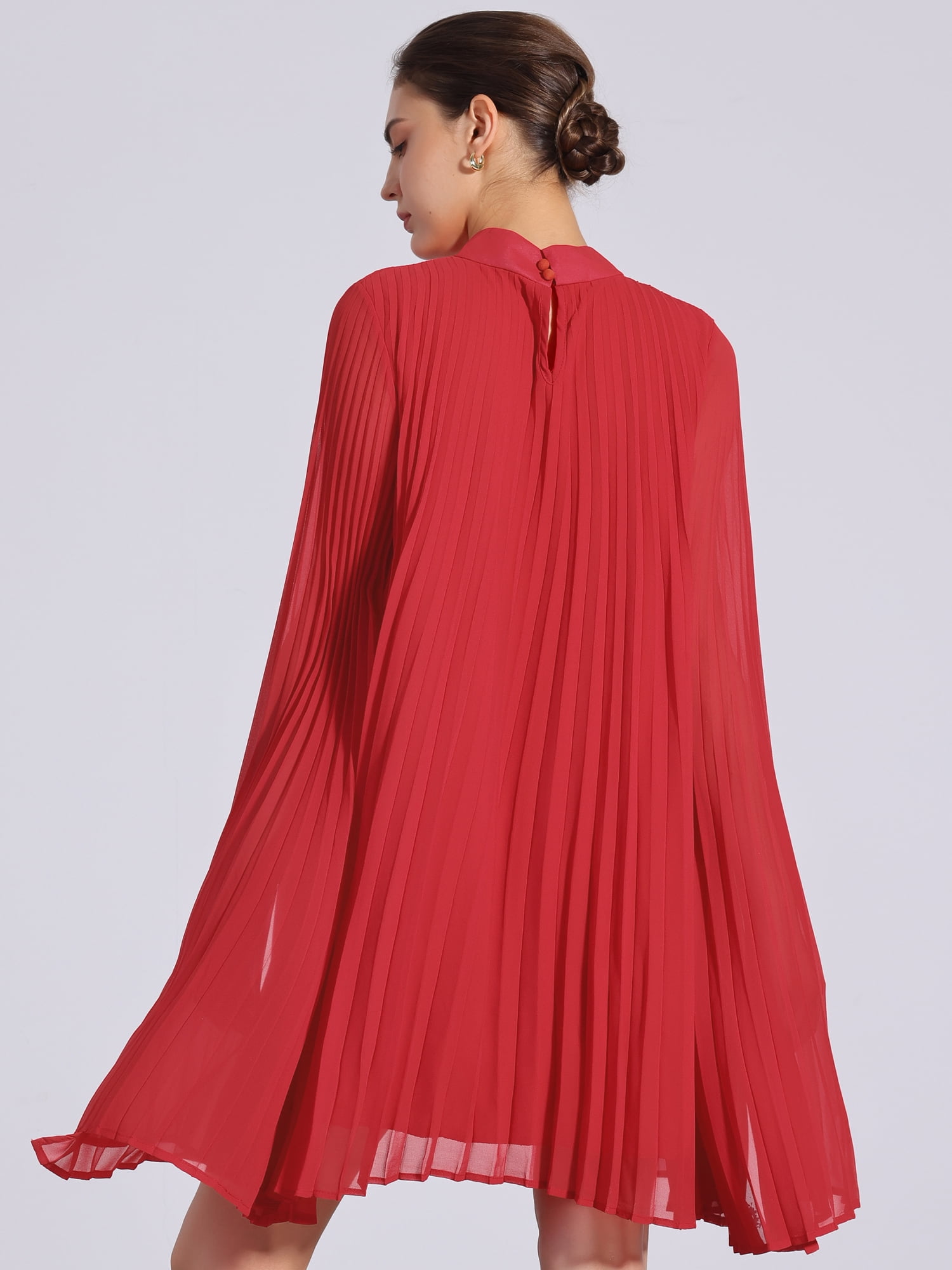 DARING DIVA Flowy Cloak Sleeve Cape Pleated Chiffon Dress XL Red