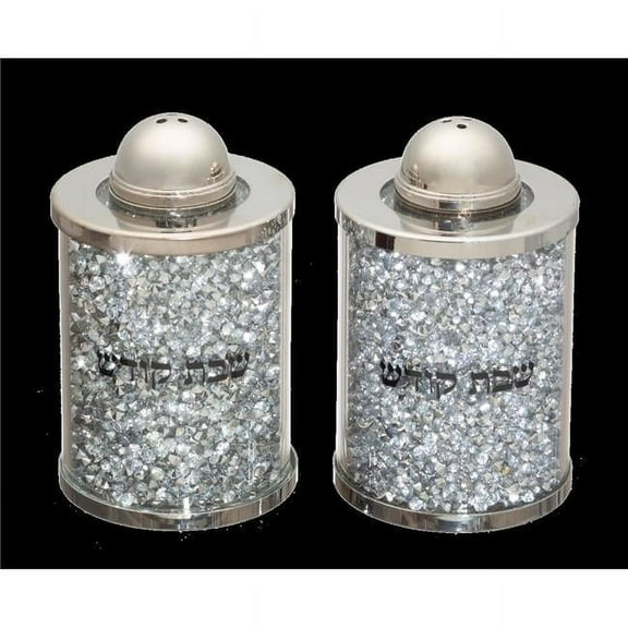 Art Judaica 46467 Crystal Salt & Pepper with Stones, Silver - Set of 2