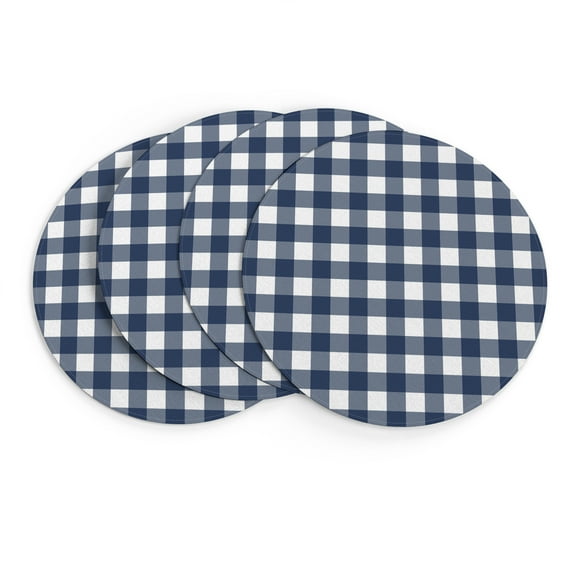 MIZHONA Buffalo Plaid Round Placemats Set of 4,Blue 15 inch Table Mat for Kitchen Dining Table Decoration