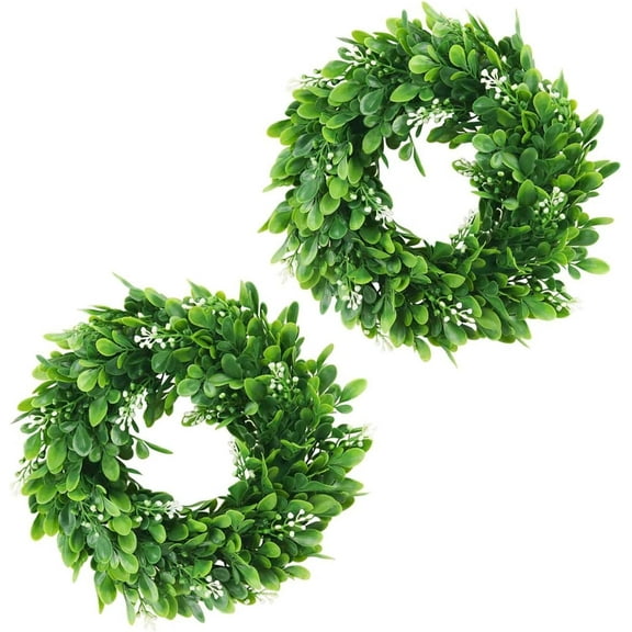 1Pc/2Pcs 10inch Boxwood Wreath,Greenery Wreaths for Front Door,Artificial Round Small Wreath,Green Wreath,Mini Wreath for Door Decor Farmhouse Decorating