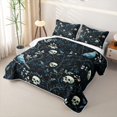 thumbnail image 3 of Homewish Halloween Bird Skull Quilt Full,Rustic Floral Pattern Full Bedspread Sets,Navy Teal Black,3 Pieces, 3 of 7