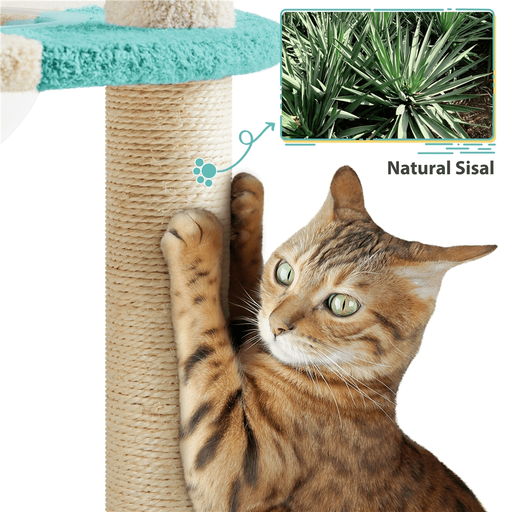 Alden Design 35.5″H Ocean Cat Tree with Padded Perch Natural Sisal for Kittens, Indigo/Beige