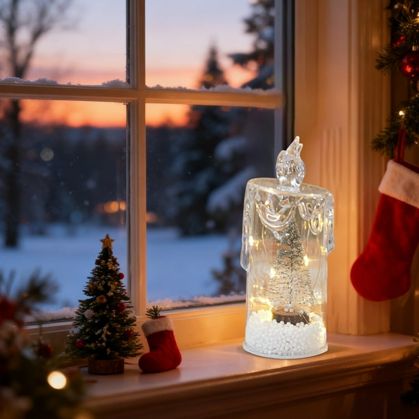 Velas LED navideñas | Velas electrónicas sin llama con diseño de árbol de cristal para decoración navideña | Decoración de mesa a pilas para el hogar, fiestas y repisas | Juego de 1