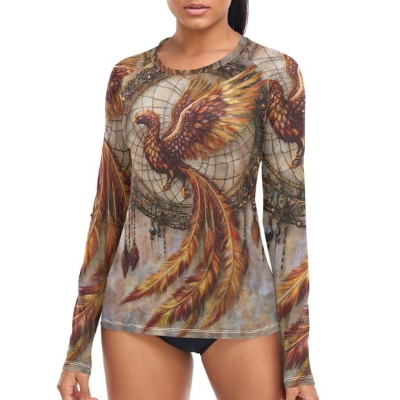 joogoo Womens UPF 50 Rash Guard Phoenix with Feather Long Sleeve UV Protection Sun Shirts Tops S