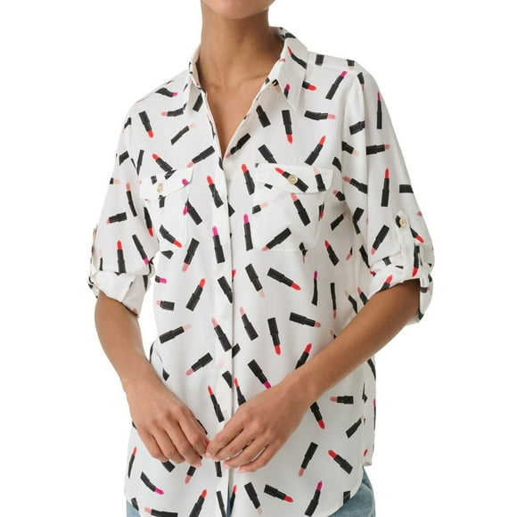 Karl Lagerfeld Womens Lipstick Print Button Up Shirt, Multicoloured, X-Small