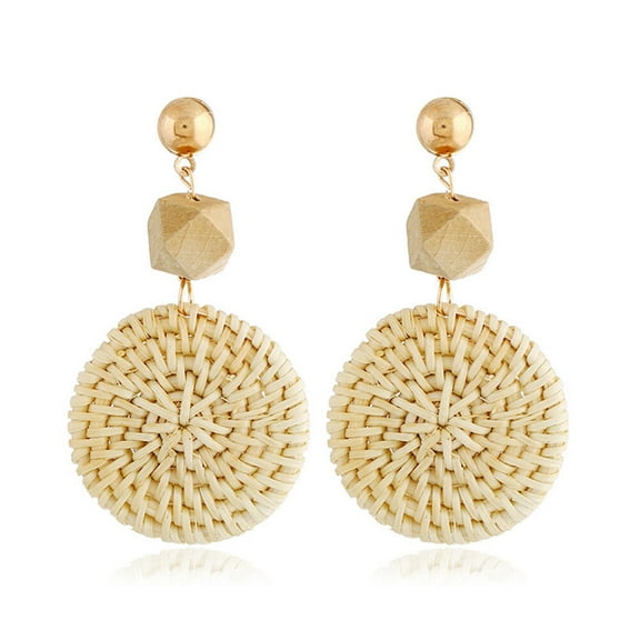 WHAMVOX Tassel Earrings Rattan Weaving Retro Jewelry Drop Earring Gift Travel Ethnic Tassel Earrings Round Eardrop for Woman Lady