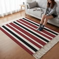 thumbnail image 5 of Area Rug with Tassels 3' x 5', Vintage Burgundy Red Black White Stripes Kitchen Runner Rug for Hallway Bedroom Throw Rugs, Minimalist Line Soft Door Mat for Bathroom Entrance Living Room, 5 of 9