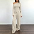 thumbnail image 4 of Fall Two Piece Sets For Women One Shoulder Tops Long Pants Knit Matching Lounge Set Womens Casual 2 Piece Top and Pants Home Wear Set, 4 of 8