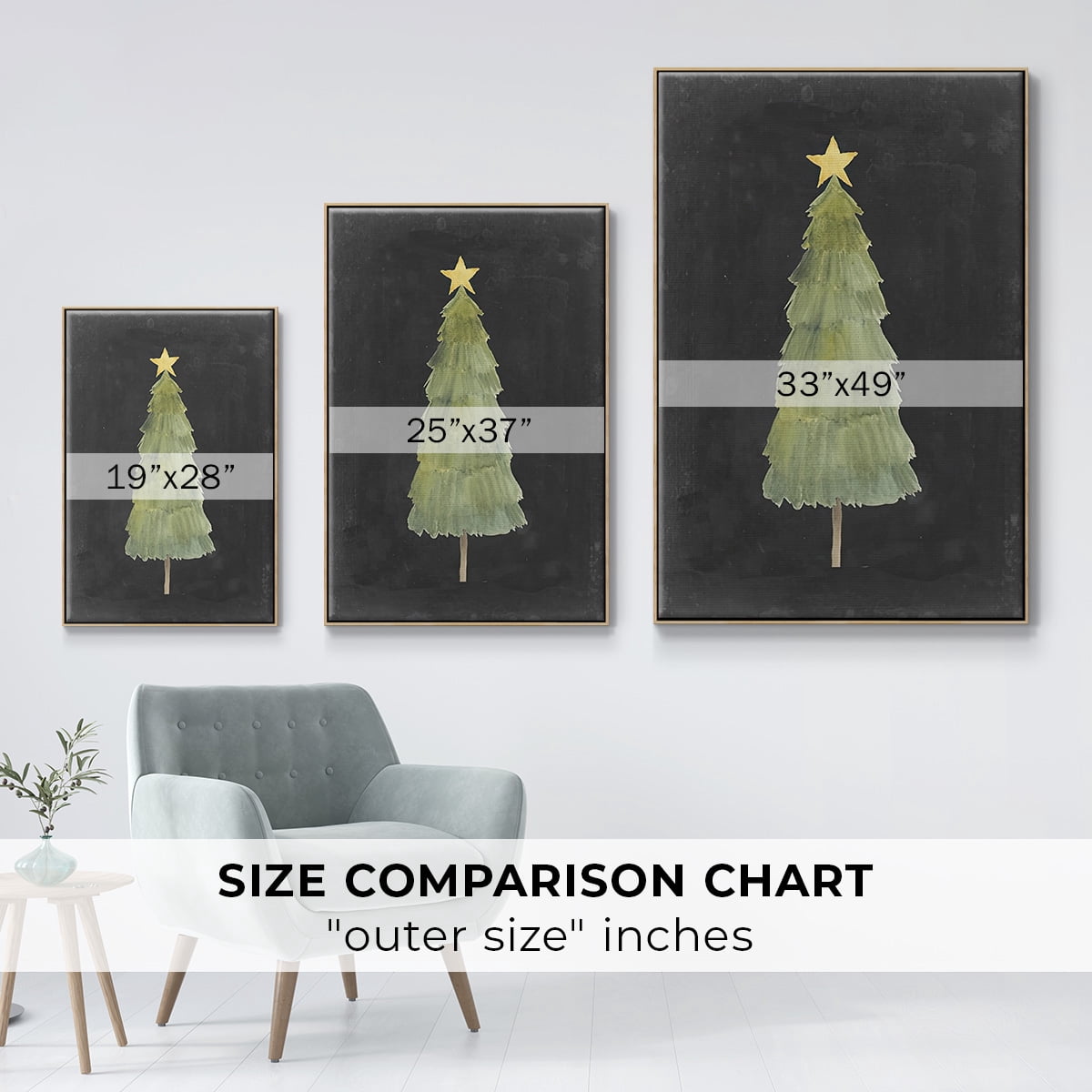 Christmas Glow Collection F - Framed Gallery Wrapped Holiday Canvas - 27 x 41 - Natural Wood Frame