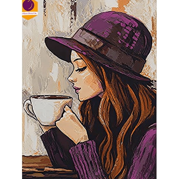 Woman Drinking Coffee Canvas Wall Art Perfect for Living Room Kitchenand Office Decoration.