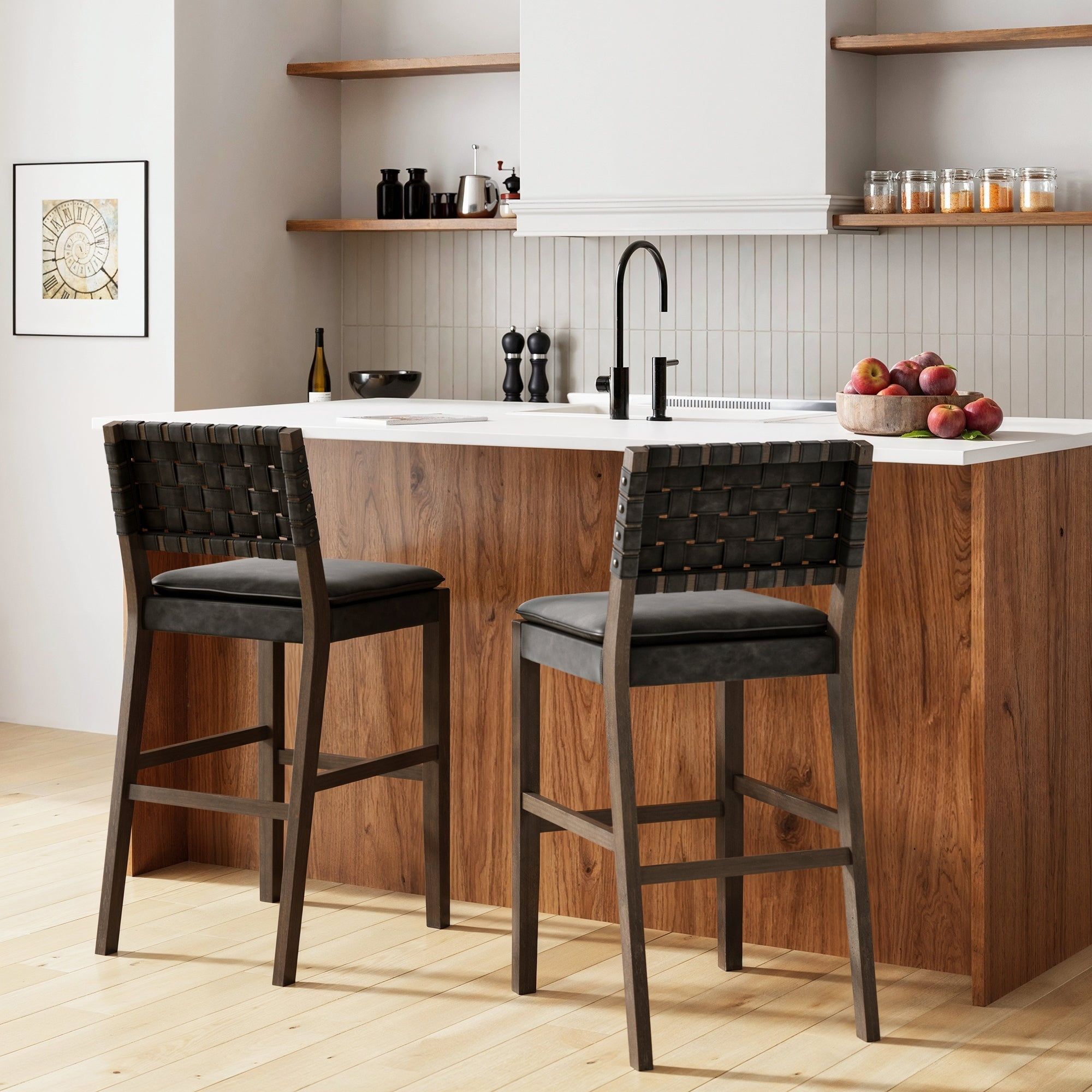 Nathan James Cohen Saddle Bar Height Stools, Black