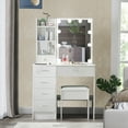 thumbnail image 5 of Yamissi Modern Vanity Table with Sliding Mirror and 10 LED Lights, Bedroom Makeup Desk Set with Stool, 6 Drawers & Shelves, White, 5 of 11