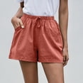 thumbnail image 3 of Resicozy Women Casual Linen Shorts Drawstring Comfy Elastic Waist Shorts Summer Pull On Short with Pockets Red M, 3 of 7