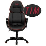 Flash Furniture Personalized High Back Black Vinyl Executive Swivel Chair with Red Piping and Arms