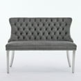 thumbnail image 3 of Velvet Double Dining Loveseat Bench with Tufted Back & Stainless Steel Legs, Gray, 3 of 22