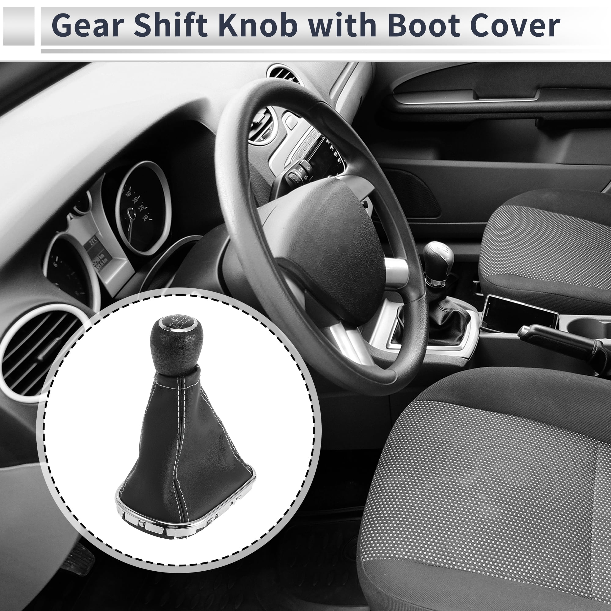 Unique Bargains 6 Speed Manual Gear Shifter Knob with Cover for Chevrolet Cruze 2010-2015 Plastic Faux Leather Automotive Gearbox Stick Shifter Lever Knob Black White