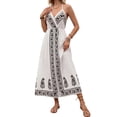 thumbnail image 2 of Women's V-Neck Sleeveless Flowy Maxi Dress Boho Wedding Guest Backless Sundress Beach Resort Wear Black & White S, 2 of 10