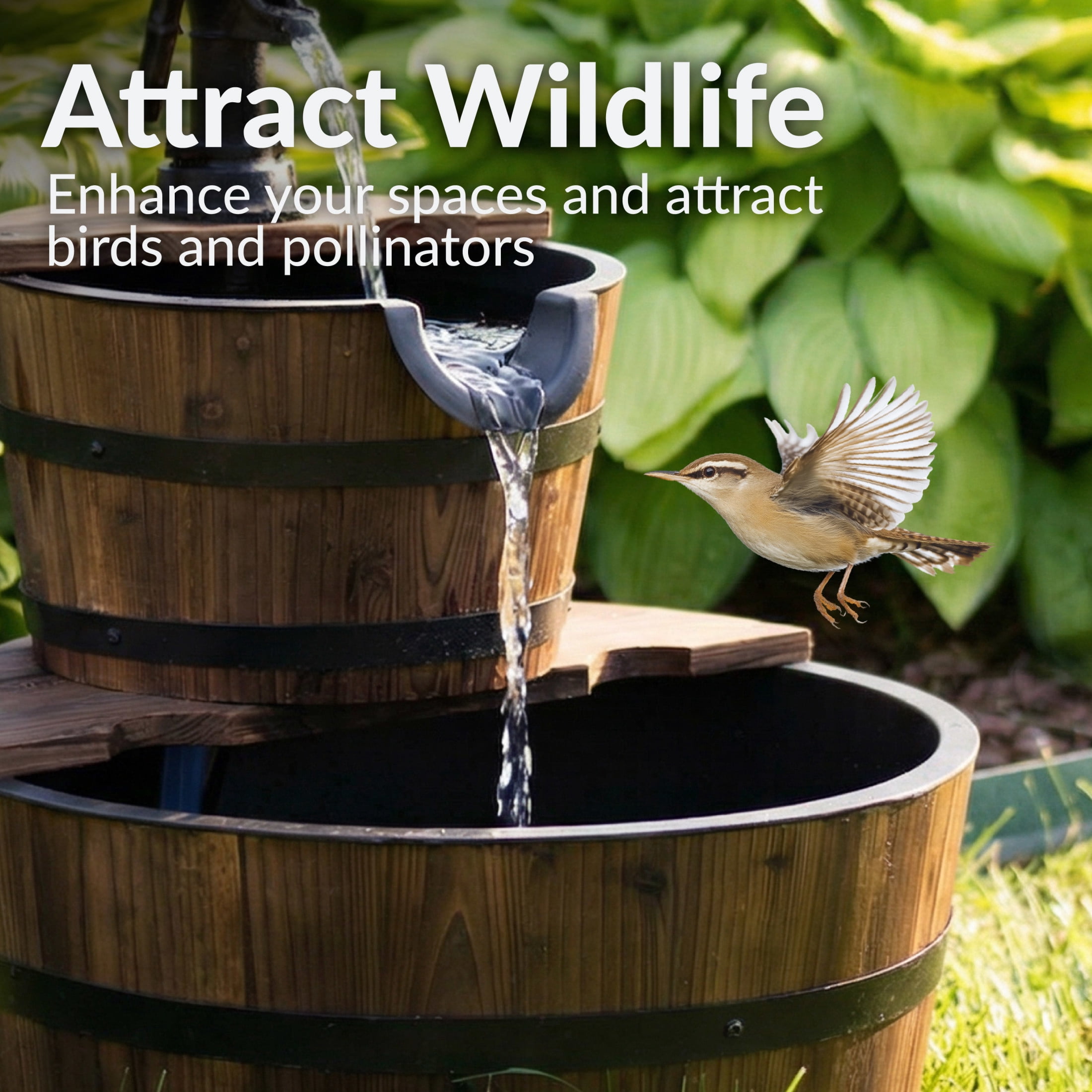 Sunnydaze Country Wood Brown 2-Tier Outdoor Water Fountain