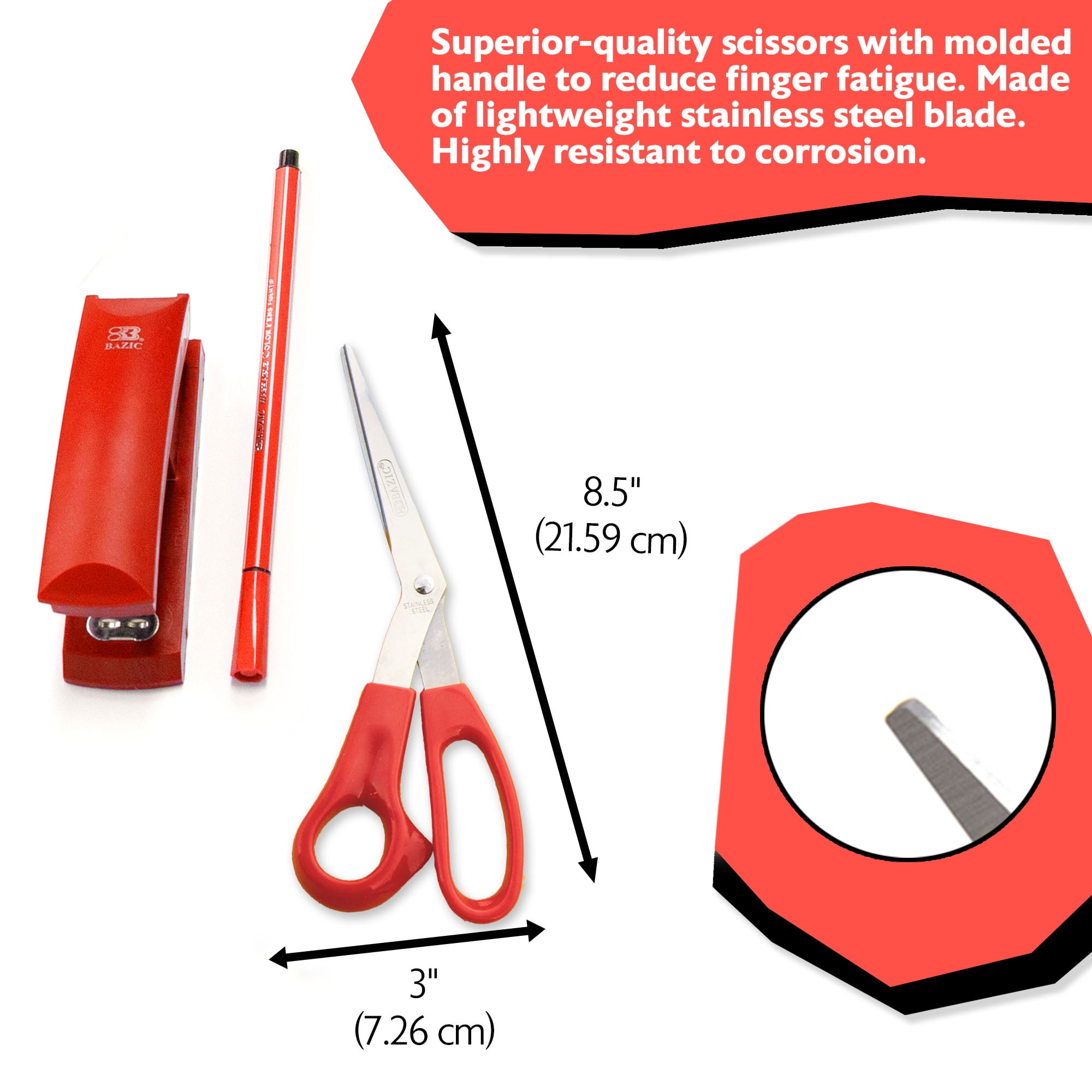 BAZIC 8" Left Handed Bent Stainless Steel Scissors, Sharp Scissor Blades, 24-Pack