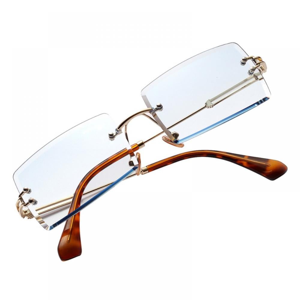 Shengshi Rimless Rectangle Sunglasses Tinted Frameless Eyewear Vintage