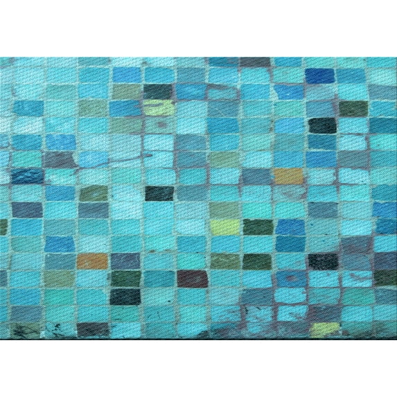 Ahgly Company Indoor Rectangle Patterned Bright Turquoise Blue Area Rugs, 7' x 9'