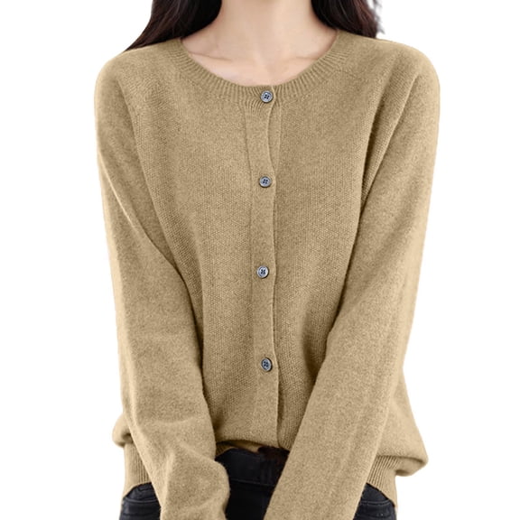 Sweaters Women's Fall Winter Warm Soft Knitted Crew Neck Cardigan Turtleneck Long Sleeves Camel M