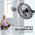 thumbnail image 3 of VEVOR Wall Mount Fan, 2 PCS 18" Waterproof, 3-Speed High Velocity 4000 CFM, IP44 Industrial Fan for Indoor/Commercial/Residential, Warehouse, Greenhouse, Workshop, Basement, Garage, Black, 3 of 9