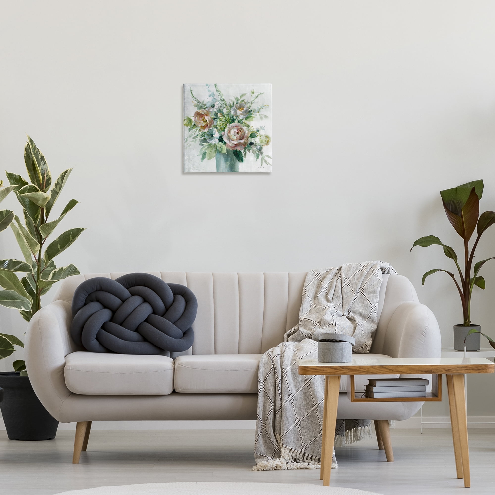 Stupell Industries Sage & Peach Blossoms Botanical & Floral Painting Gallery Wrapped Canvas Art Print Wall Art, 17 x 17