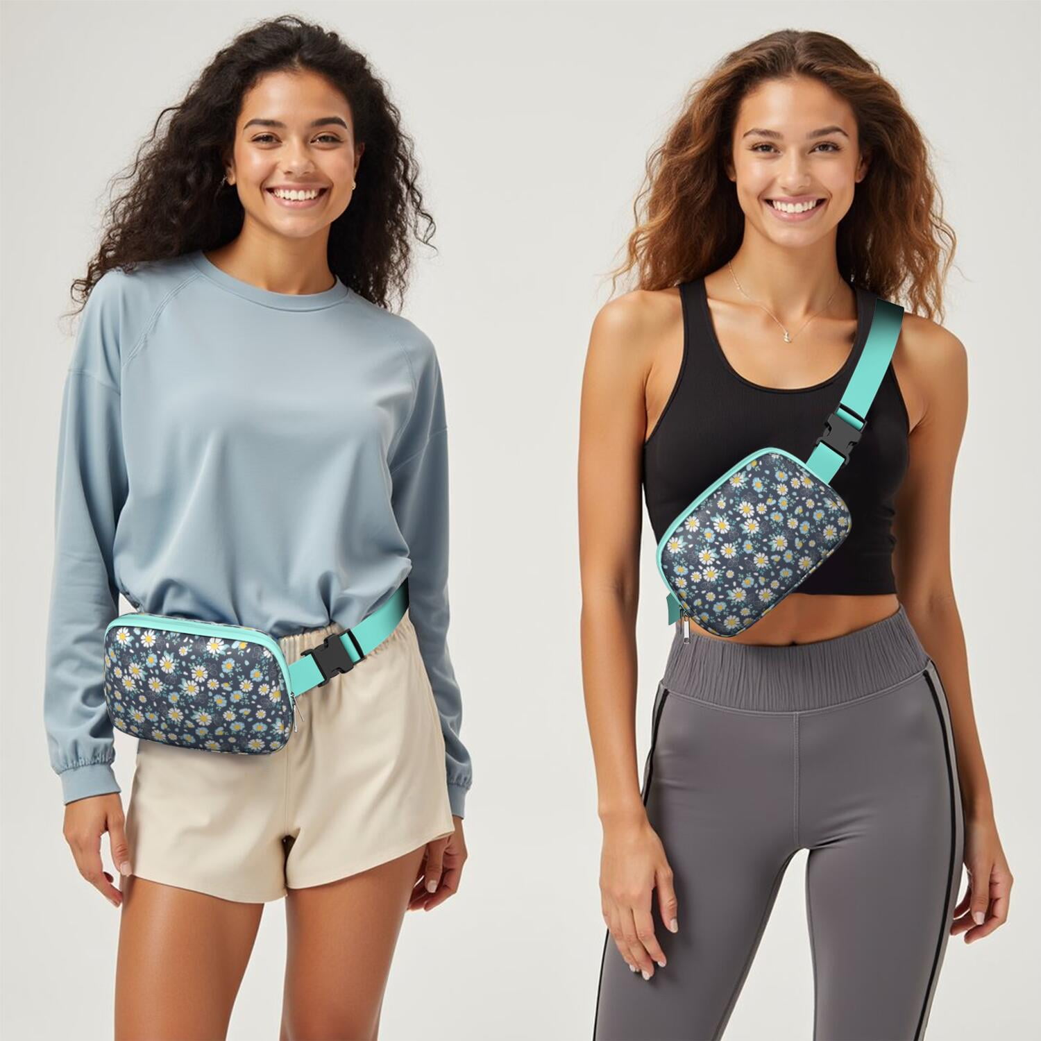 Retro Daisy Print Waist Bag – Boho Floral Fanny Pack with White & Yellow Bloom Design, Perfect for Sunny Outdoor Adventures
