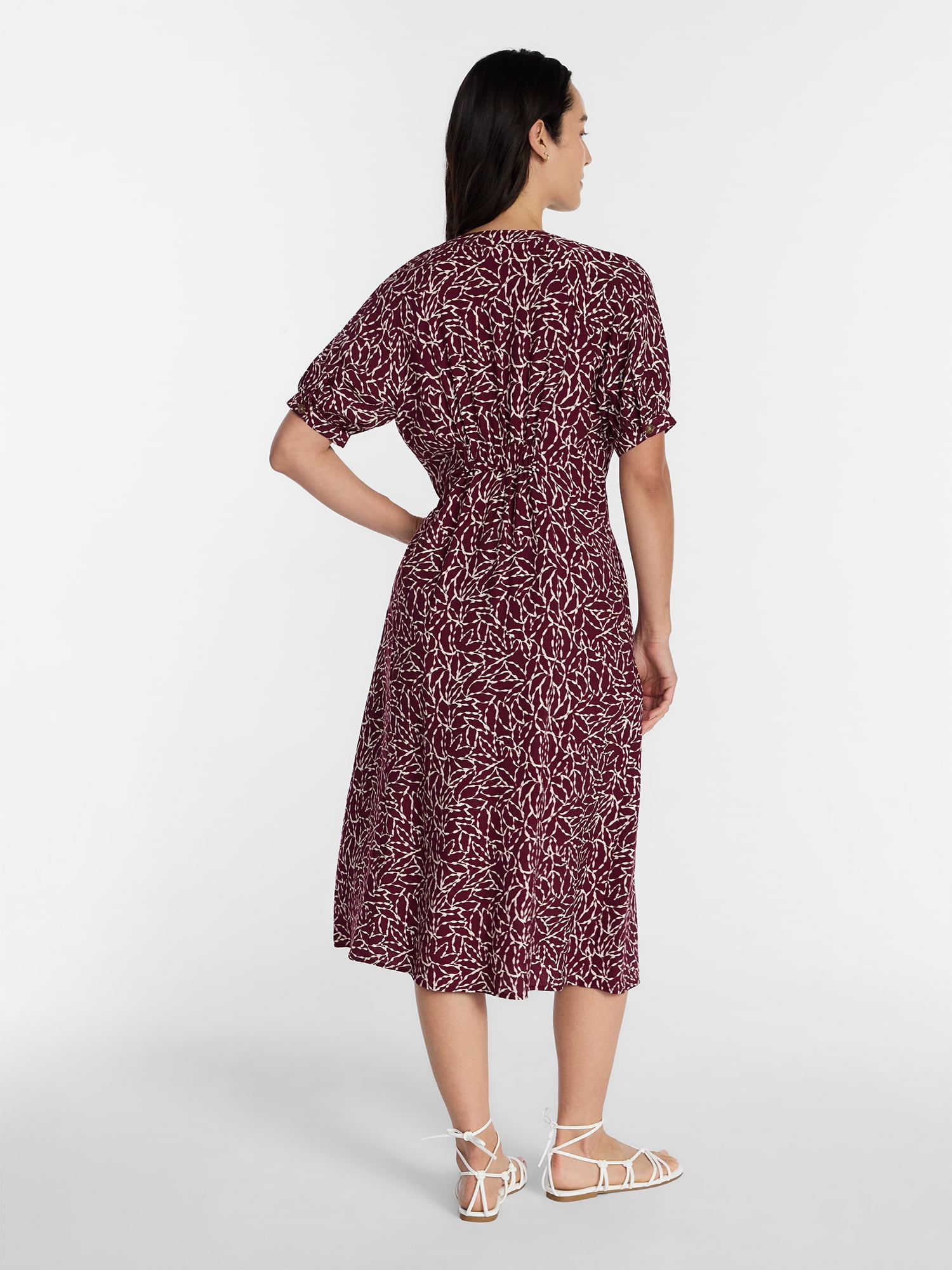 Time and Tru Women's Pleated Midi Shirtdress, Sizes XS-XXXL