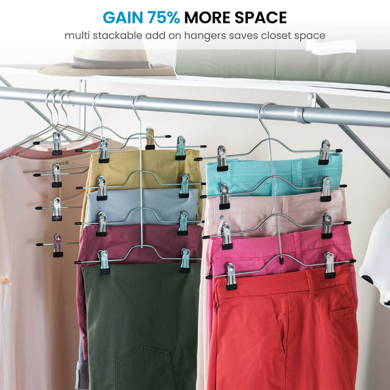 6-Tier Skirt Pants Shorts Hangers with Adjustable Clips Space Saving No  Slip 12 Clips Clothing Storage Metal Skirt Rack