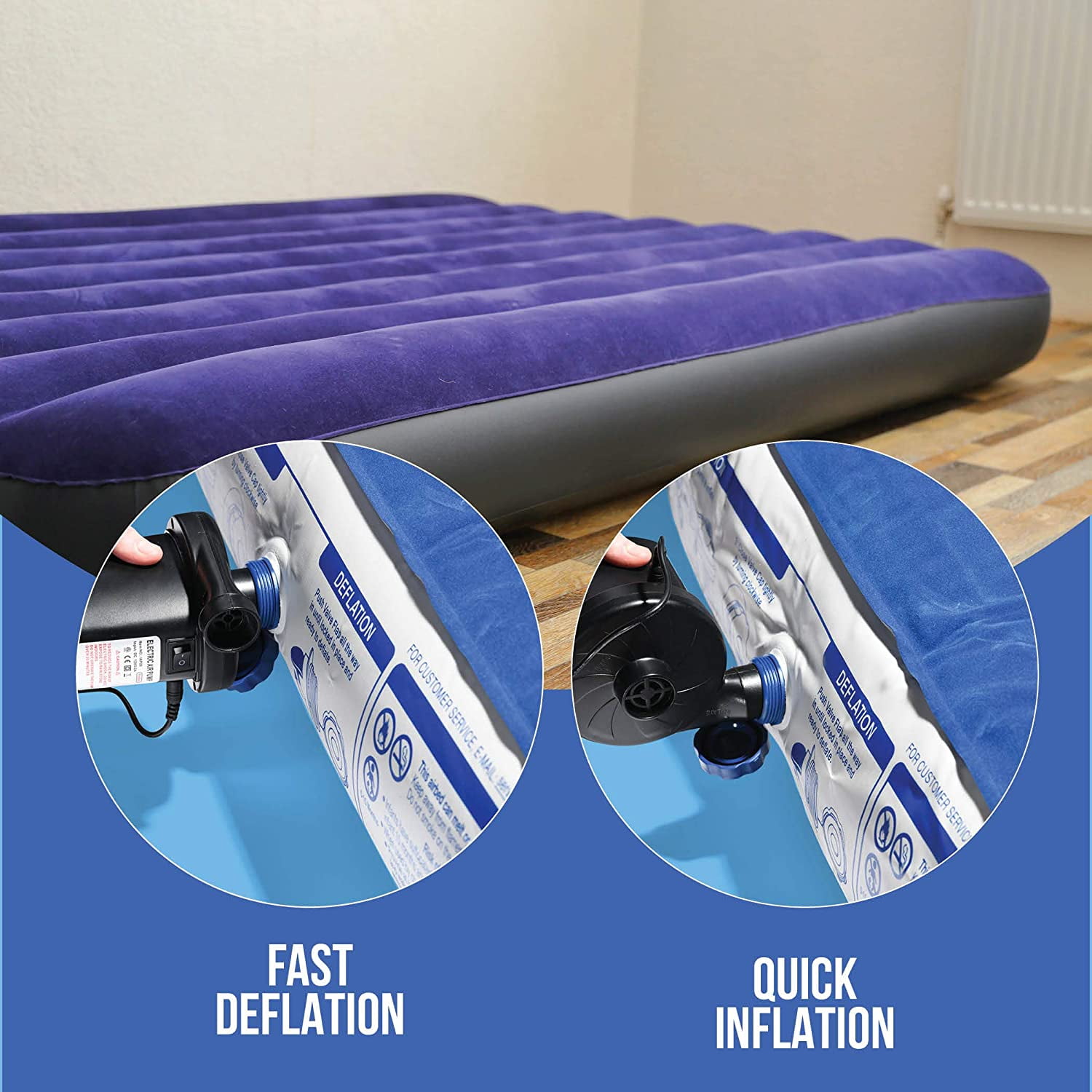 Htooq Electric Air Pump Air Mattress Pump For Inflatables Portable Quick And Easy Inflator Deflator With 3 Nozzles For Inflatable Beds Boats Toys P