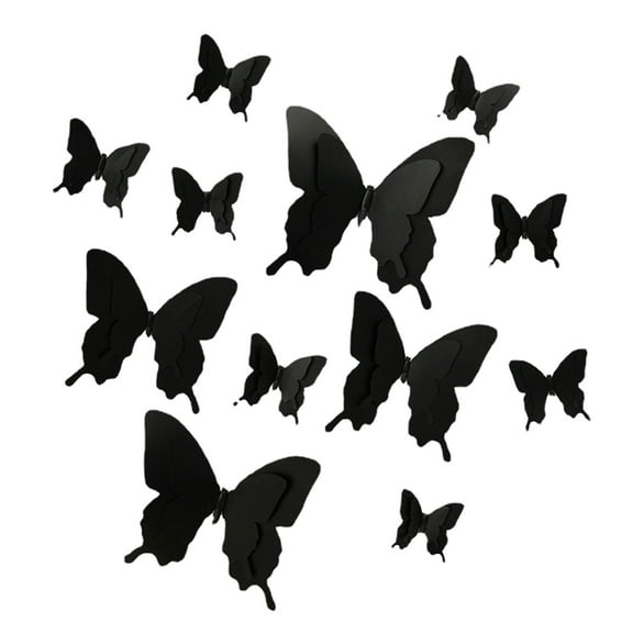 Qiweii 12 Piece 3D Black Butterfly Wall Decor，Plastic Artificial Butterfly for Home and Party Display