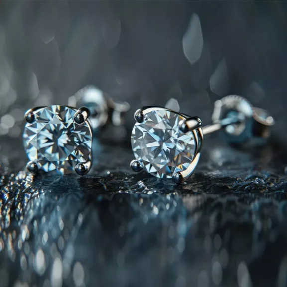 4 Ct VVS1/D Certified Moissanite Round Cut Stud Earrings Set in 14k White Silver