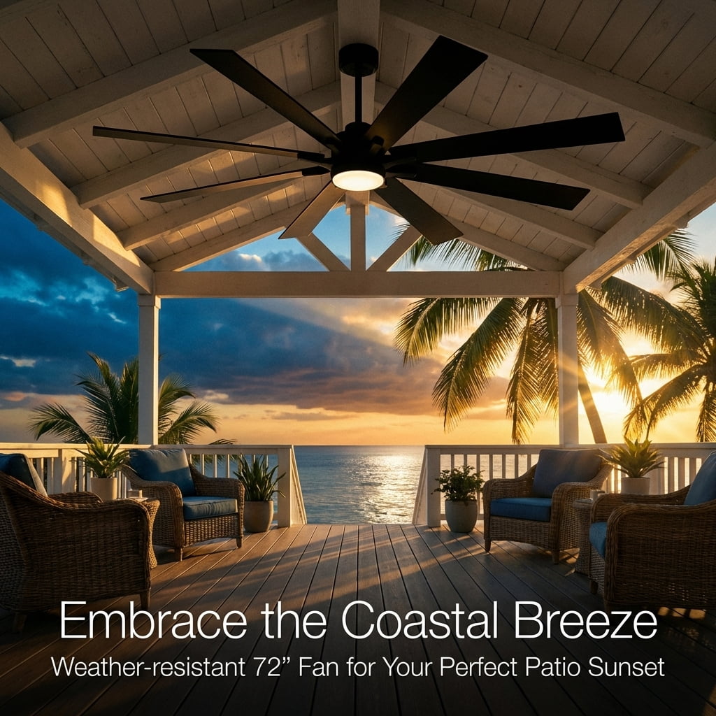 72 Inch Outdoor Ceiling Fans for Patios with Light, Modern Black Industrial Large Ceiling Fan, 8 Reversible Blades, Dimmable 5CCT, Noiseless DC Motor