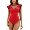 thumbnail image 1 of BEAUTYIN One Piece Swimsuit Women V Neck Backless Ruched Tummy Control Monokini Swimwear, 1 of 6