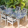 thumbnail image 2 of Middle Century Table Cloths for 4 Foot Rectangle Tables, Vintage Farmhouse Bohemia Style Blue Patio Waterproof Elastic Fitted Tablecloths, Washable Rectangular Table Cover for Camping, 2 of 8
