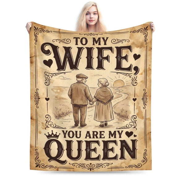 To My Wife Flannel Blanket from Husband, Vintage Queen Throw for Wife Mom, Sentimental Anniversary Mother's Day Gift 50x40