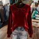 thumbnail image 2 of RKSTN Valentine's Day Gifts Long Sleeve Shirts for Women Oversized Cute Bow Gold Velvet T Shirts Womens Casual Solid Loose Fits Comfy Elegant Bow Tie Tops for Holiday Party Cute Puff Blouses Top, 2 of 10