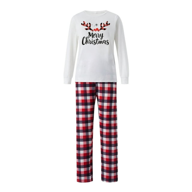 Birdeem Pyjamas de Noël Assortis pour la Famille, Blouse à Carreaux pour Maman, Hauts à Col Rond Manches Longues + Pantalons, Pantalons de Pyjama de Noël pour Femmes