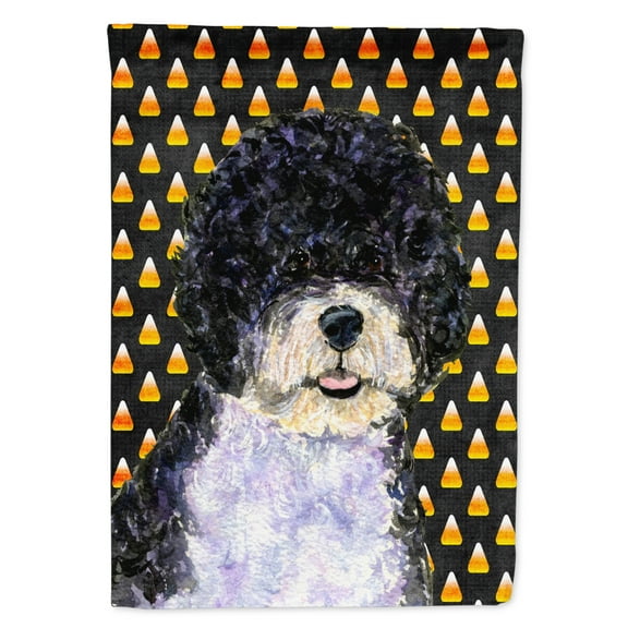 Carolines Treasures SS4284-FLAG-PARENT Portuguese Water Dog Candy Corn Halloween Portrait Flag  multicolor