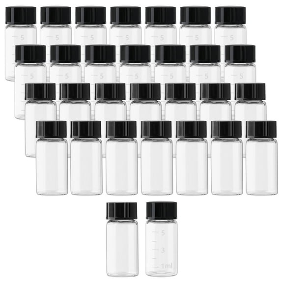 Clear Liquid Sampling Sample Glass Bottles Vials with Graduation Black Screwcap Capacity 5ml (0.17 Oz) 30PCS