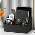 thumbnail image 3 of MEIBOOCH PU Leather Desk Organizer, Luxury Remote Control Holder for Home, Office Desk Accessories Table Caddy Bedside Nightstand Organizer (Black), 3 of 7