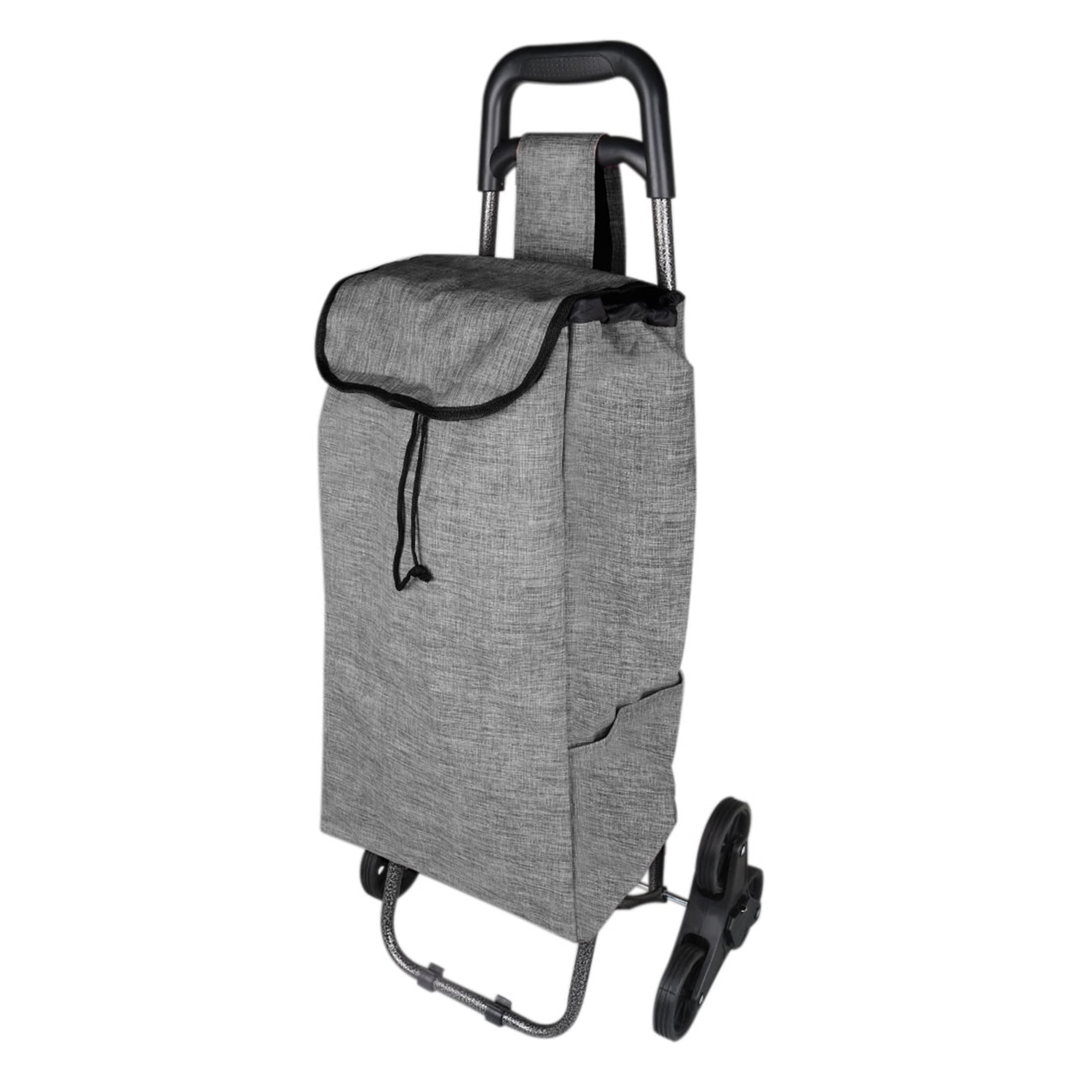 Folding Shopping Trolley Stair Climbing Cart with Bag for Grocery Dark