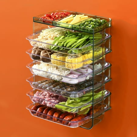 

Multi-Layer Serving Tray Drawer Type Kitchen Food Veg Organizer Holder with Removable Tray Plate Punch Free Wall Mount New